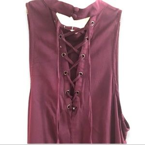 LA Hearts Maroon Red/Purple Lace Up Top